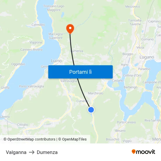 Valganna to Dumenza map