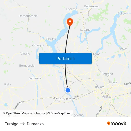 Turbigo to Dumenza map