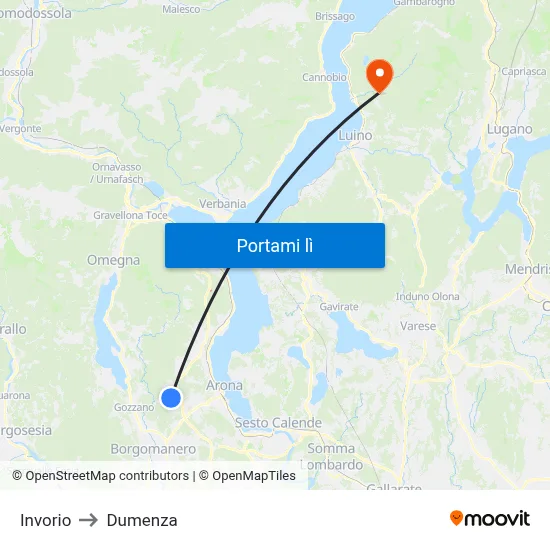 Invorio to Dumenza map