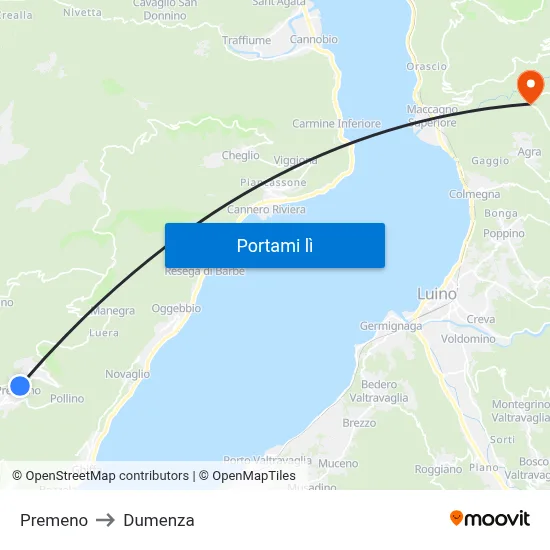 Premeno to Dumenza map