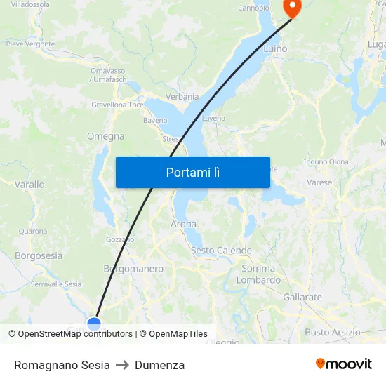 Romagnano Sesia to Dumenza map