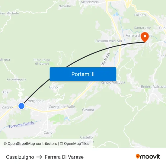 Casalzuigno to Ferrera Di Varese map