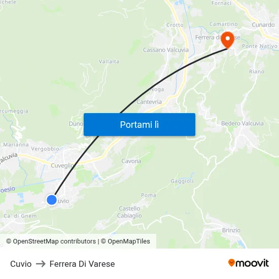 Cuvio to Ferrera Di Varese map