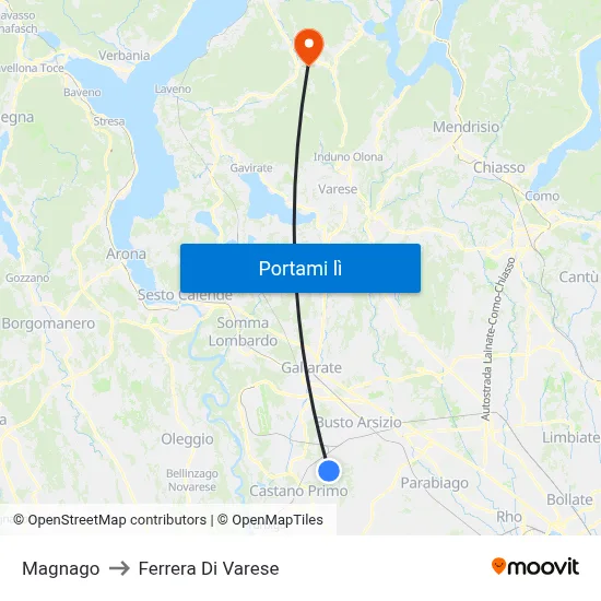 Magnago to Ferrera Di Varese map