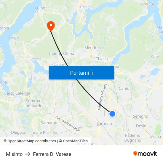 Misinto to Ferrera Di Varese map