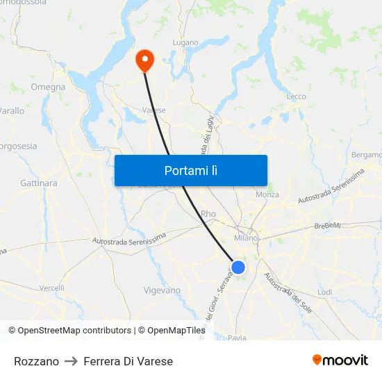 Rozzano to Ferrera Di Varese map