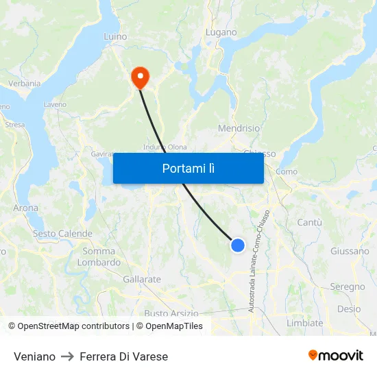 Veniano to Ferrera Di Varese map