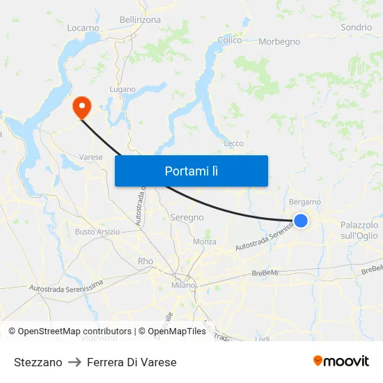 Stezzano to Ferrera Di Varese map