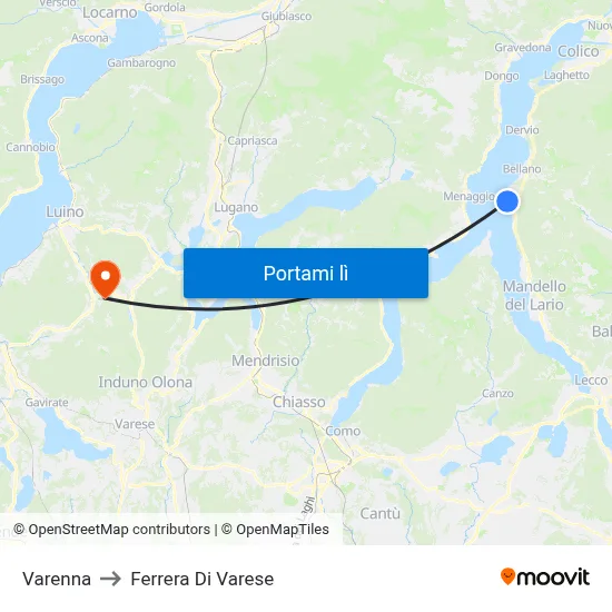 Varenna to Ferrera Di Varese map