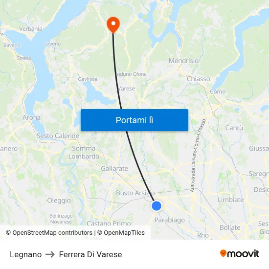 Legnano to Ferrera Di Varese map
