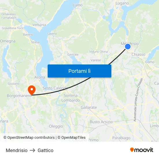 Mendrisio to Gattico map