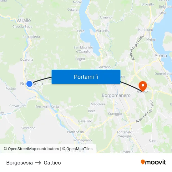 Borgosesia to Gattico map