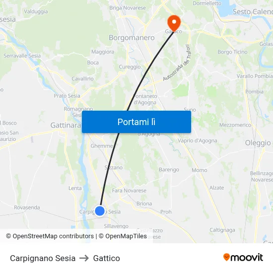 Carpignano Sesia to Gattico map