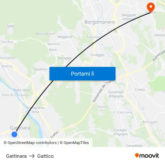 Gattinara to Gattico map
