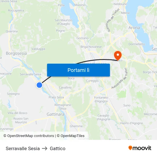 Serravalle Sesia to Gattico map
