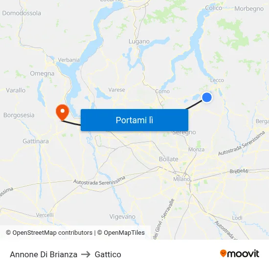 Annone Di Brianza to Gattico map