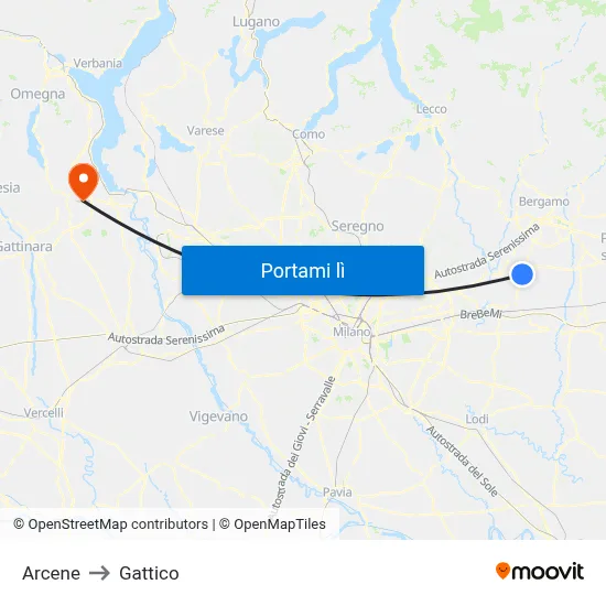Arcene to Gattico map