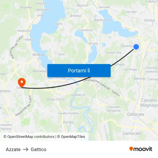 Azzate to Gattico map