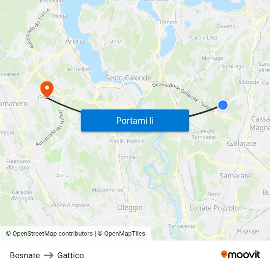 Besnate to Gattico map