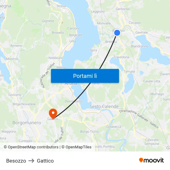 Besozzo to Gattico map