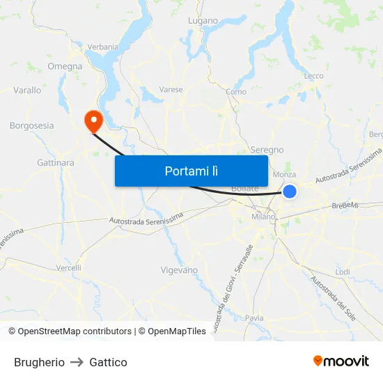 Brugherio to Gattico map