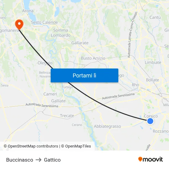 Buccinasco to Gattico map
