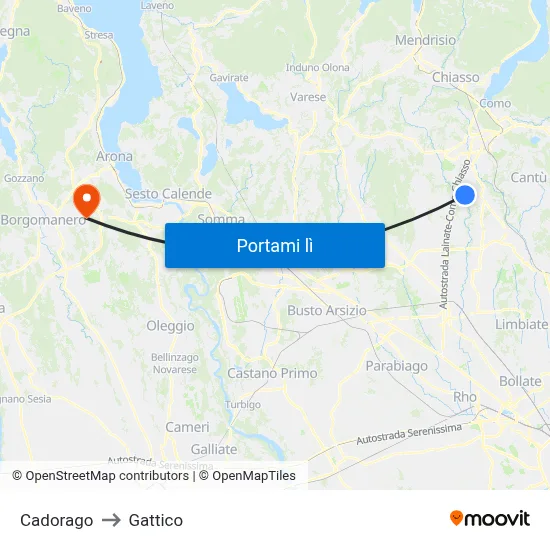 Cadorago to Gattico map