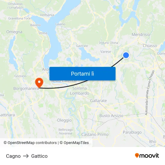 Cagno to Gattico map