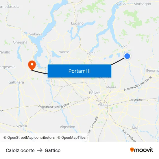 Calolziocorte to Gattico map