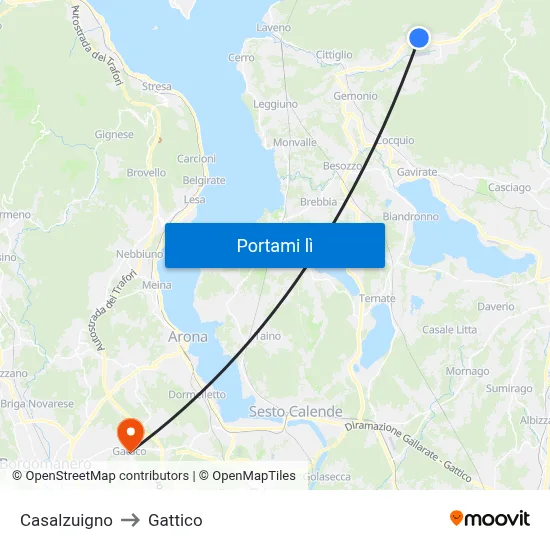 Casalzuigno to Gattico map