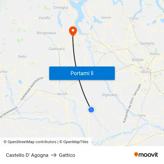 Castello D' Agogna to Gattico map