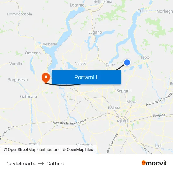 Castelmarte to Gattico map