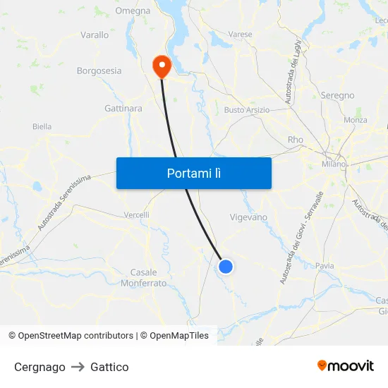 Cergnago to Gattico map