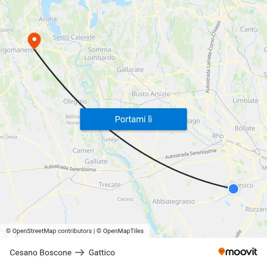 Cesano Boscone to Gattico map