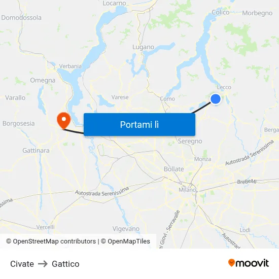 Civate to Gattico map