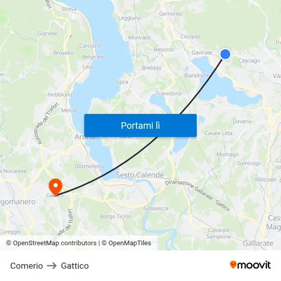 Comerio to Gattico map