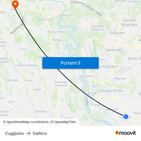 Cuggiono to Gattico map
