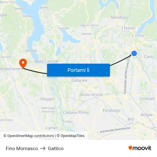 Fino Mornasco to Gattico map