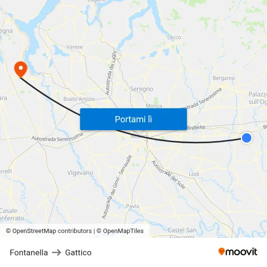 Fontanella to Gattico map