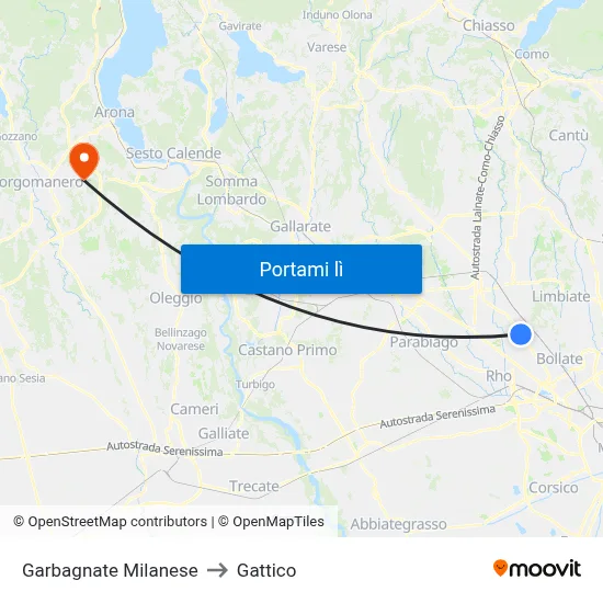 Garbagnate Milanese to Gattico map
