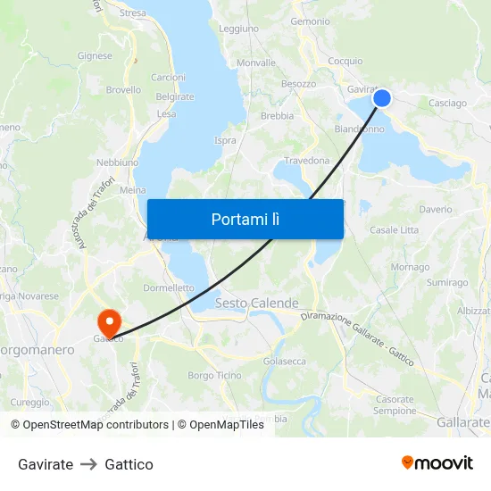 Gavirate to Gattico map