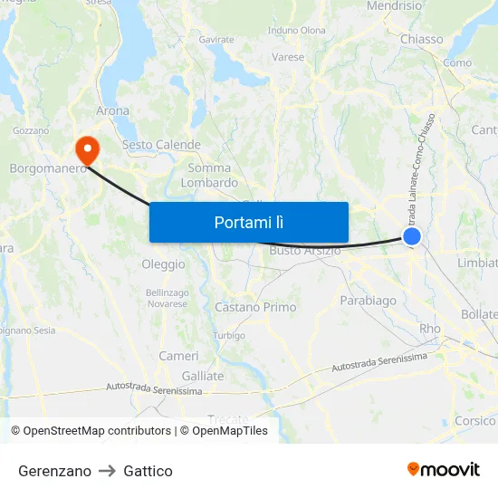 Gerenzano to Gattico map