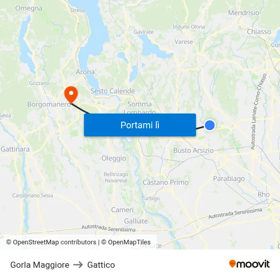 Gorla Maggiore to Gattico map