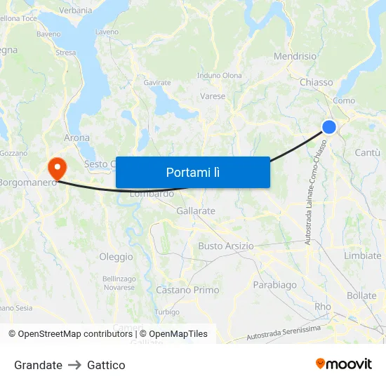 Grandate to Gattico map