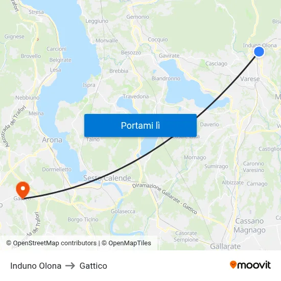 Induno Olona to Gattico map
