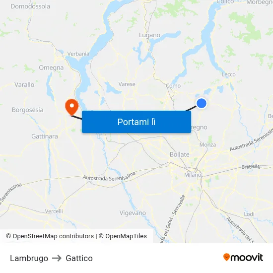 Lambrugo to Gattico map