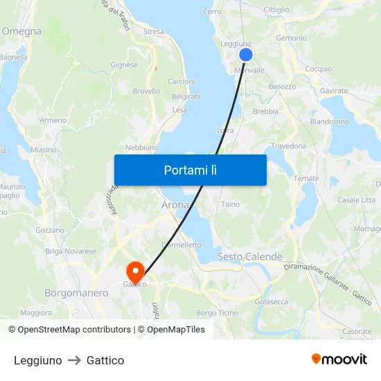 Leggiuno to Gattico map
