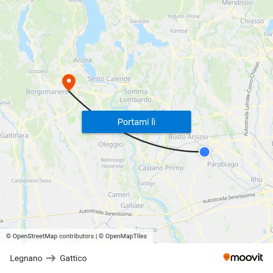 Legnano to Gattico map