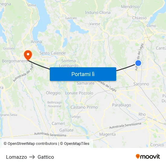 Lomazzo to Gattico map