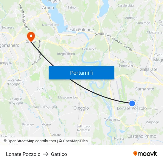 Lonate Pozzolo to Gattico map